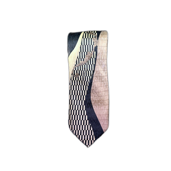Designs by Tal Silk Tie - Abstract Geometric Pattern in Black and Gold
